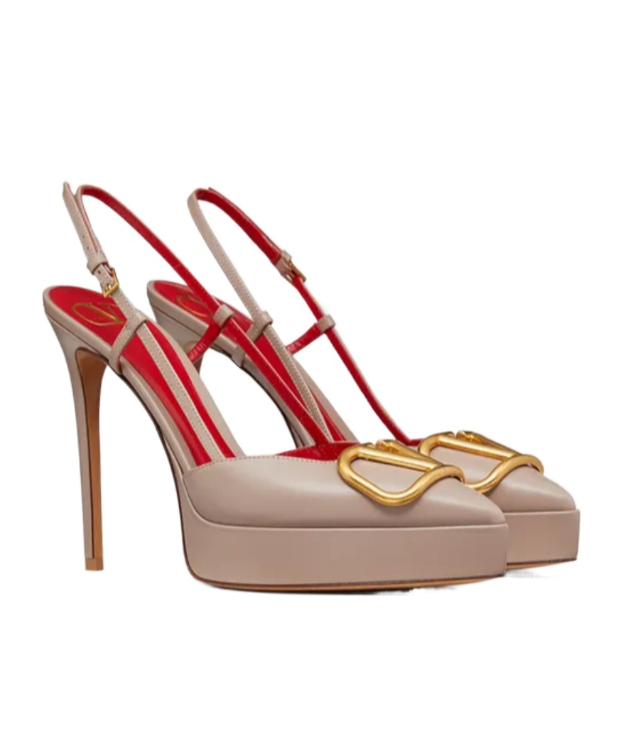 Shop Valentino Vlogo Signature Calfskin Slingback Platform Pump 120mm In Nude