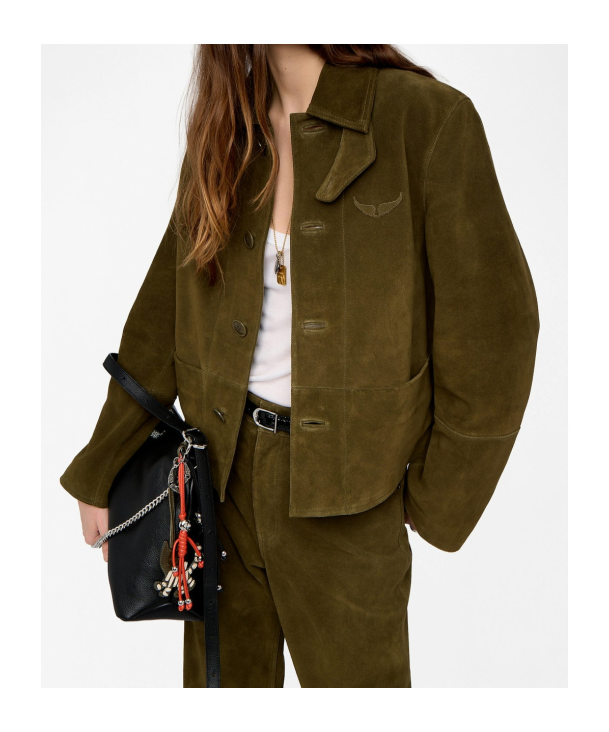 Zadig & Voltaire Womens Treillis Lessa Suede Leather Jacket In Brown