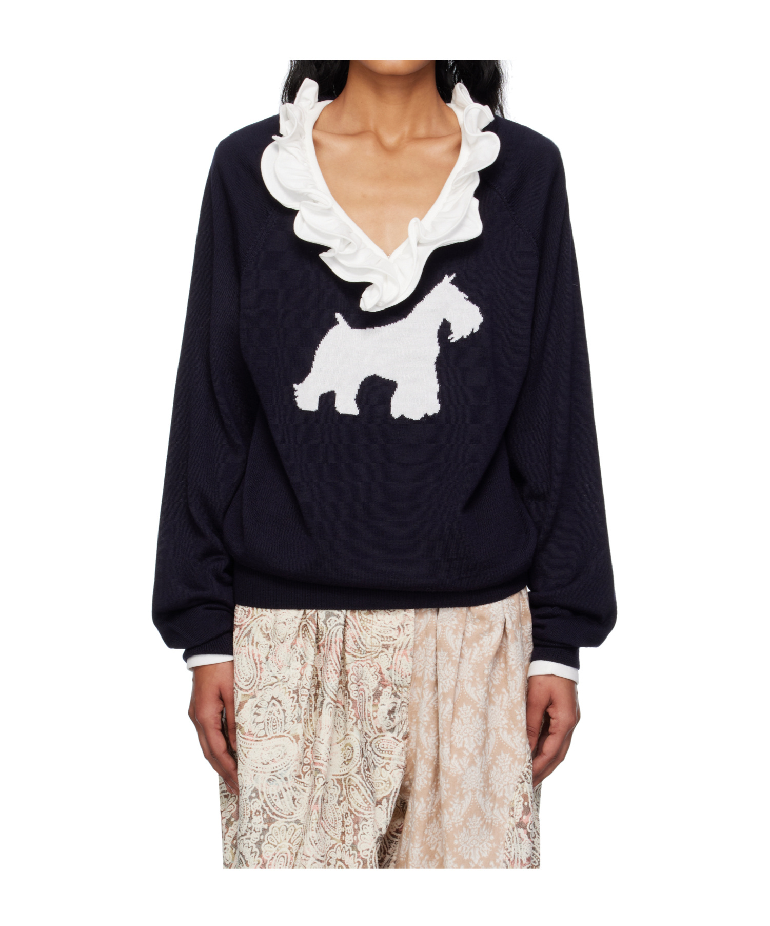 Open Yy Puppy Pattern Knitted Sweater In Blue