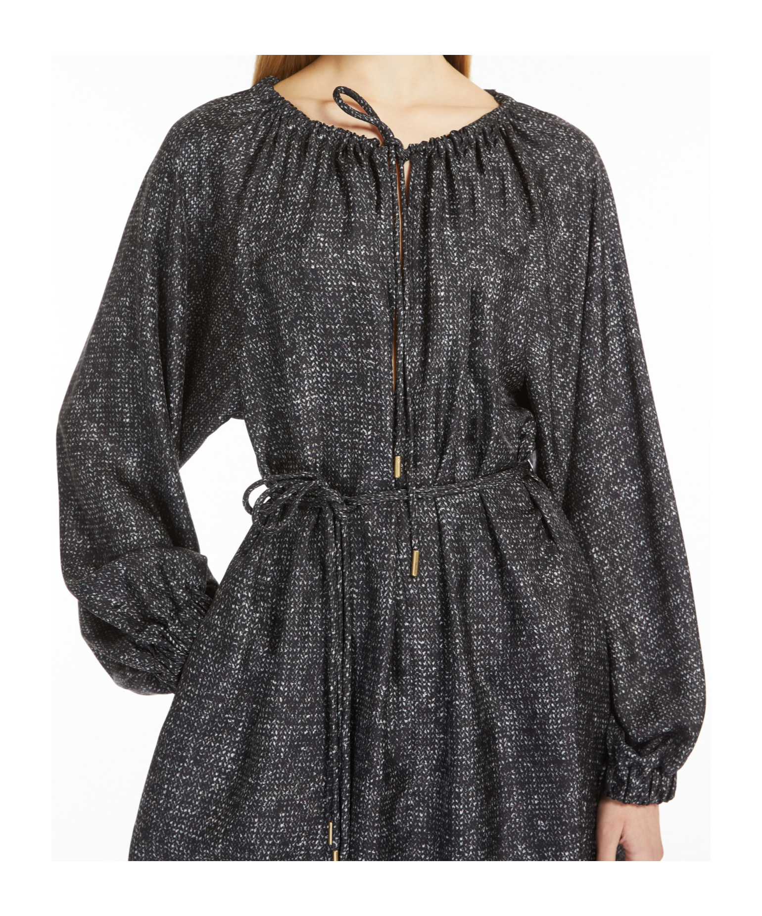 Max Mara Short Printed Twill Dress In Black