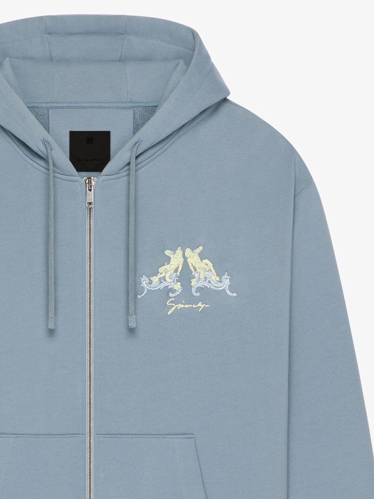 Givenchy Zipped Hoodie In Fleece With Hubert Objects Embroidery In Blue