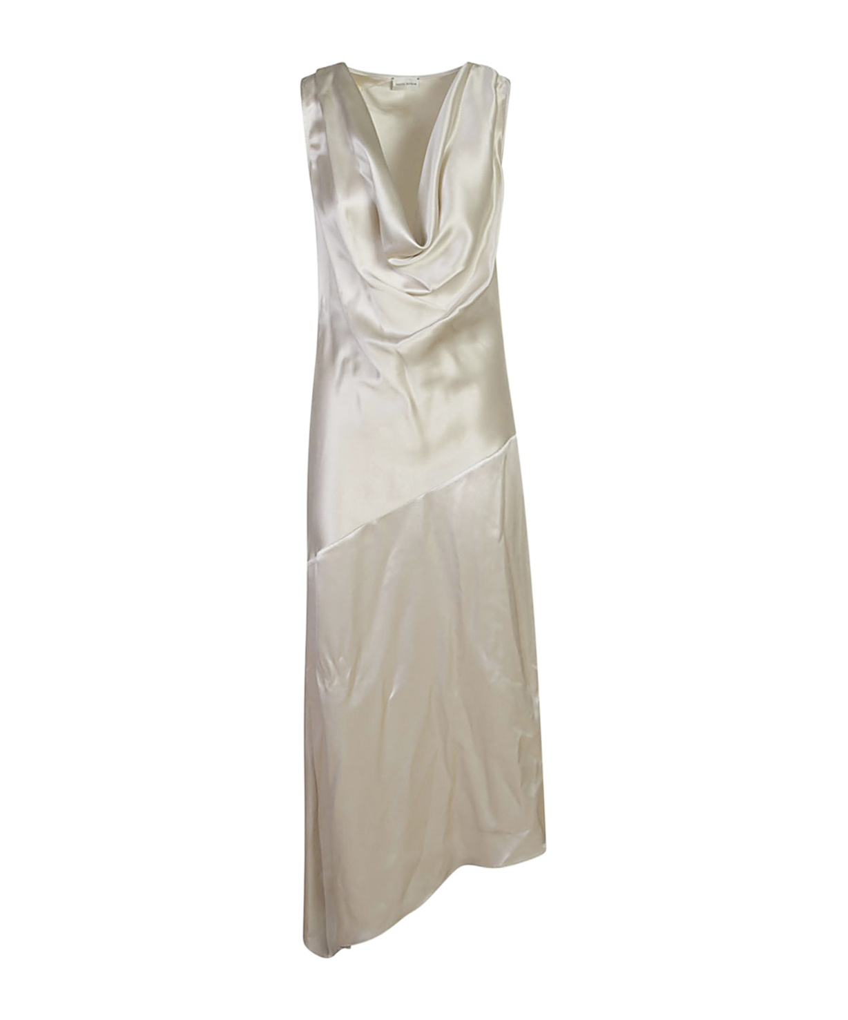 Magda Butrym Cowl Neck Silk Dress With Hem And Draping In Nude