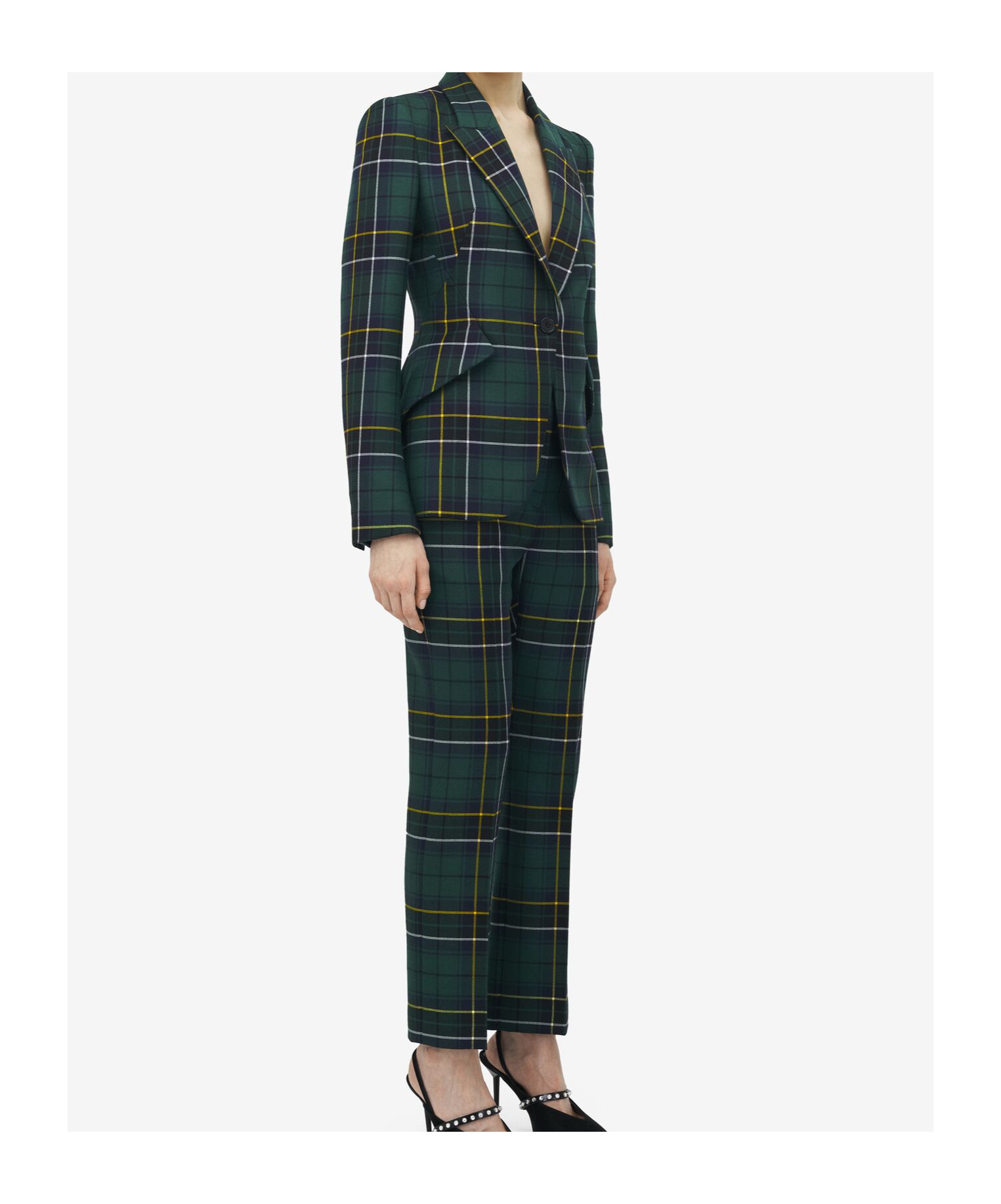 Alexander Mcqueen Single-breasted Wool Tartan Jacket With Peak Lapels In Green