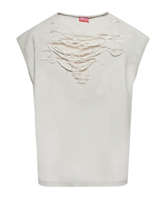 Diesel Crew Neck Distressed Sleeveless Vest In White