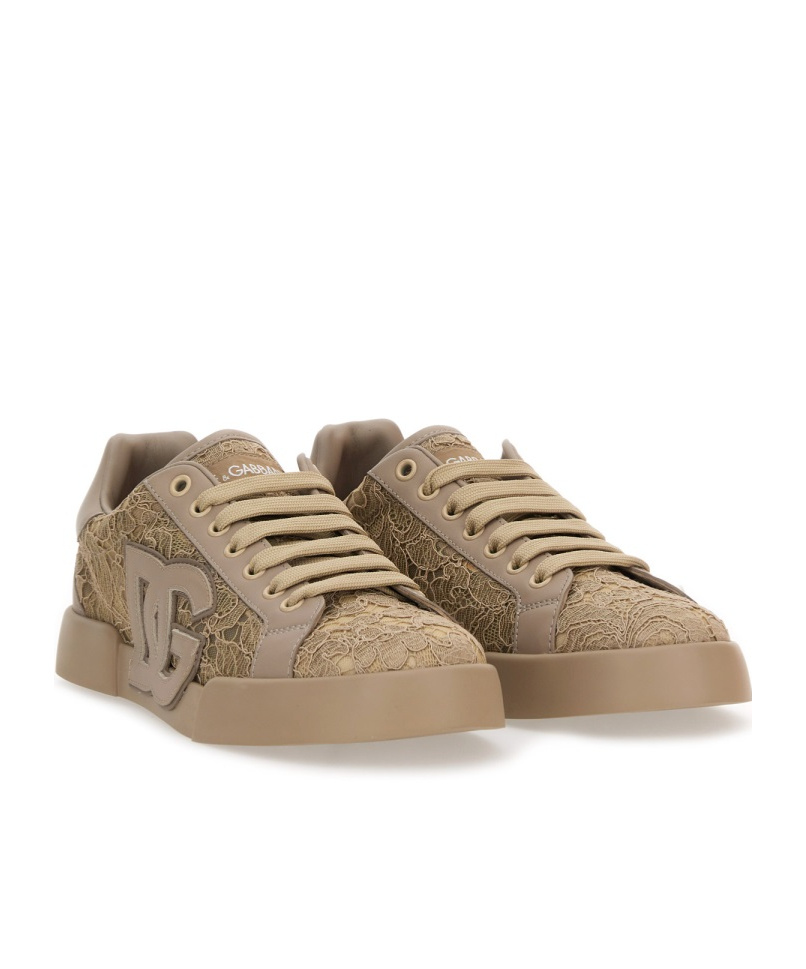 Dolce & Gabbana Portofino Sneakers With Lace Detail In Brown