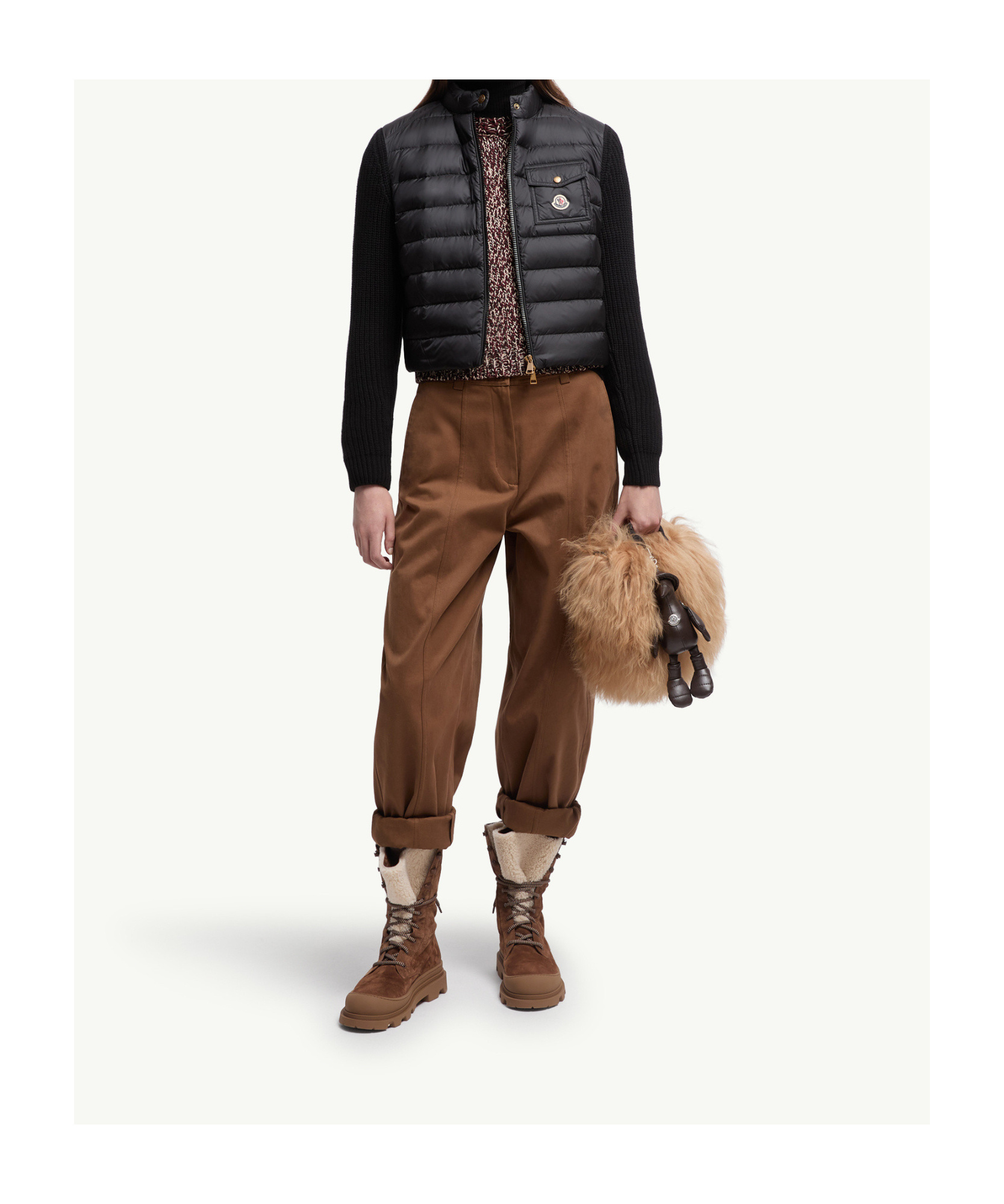 Moncler Padded Wool Cardigan With Zip In Black