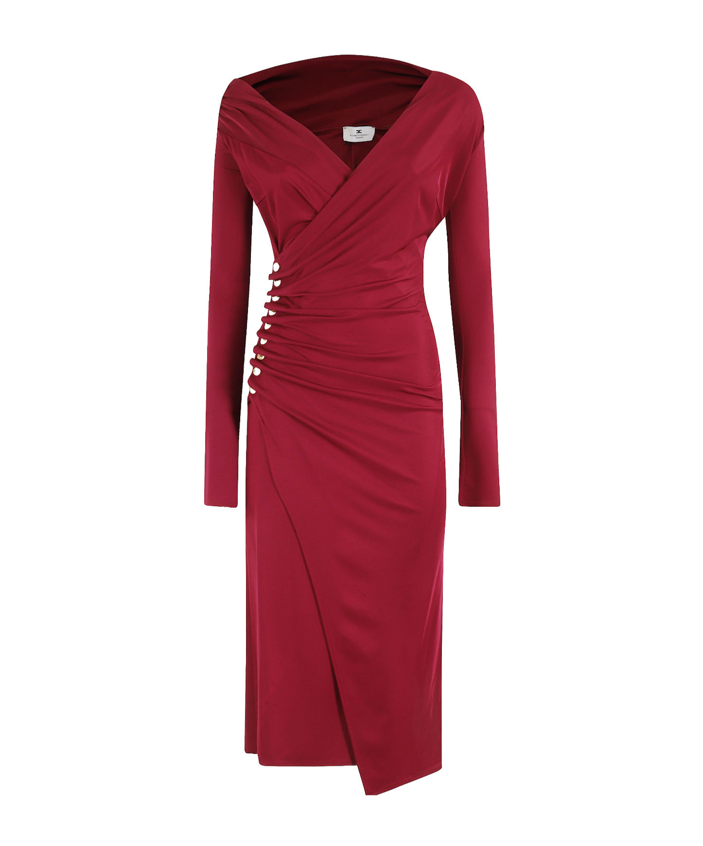 Elisabetta Franchi Draped Midi Dress With Jeweled Buttons In Red