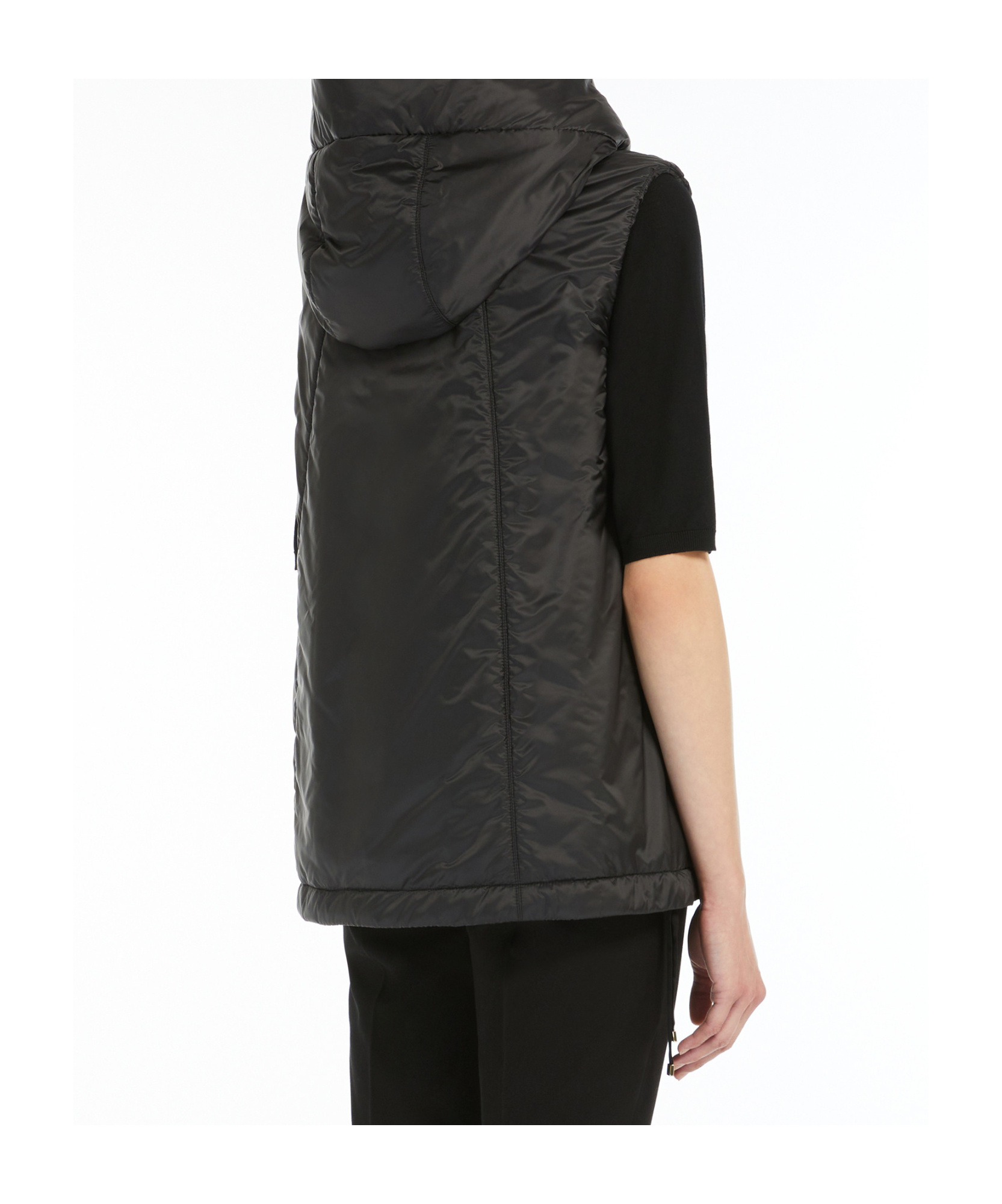 Max Mara Sleeveless High-collar Jacket With Zip-up Front And Adjustable Drawstrings In Black