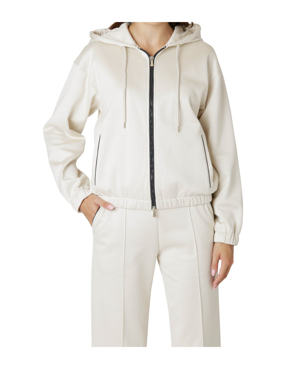 Eleventy Full Zip Hooded Sweatshirt In White