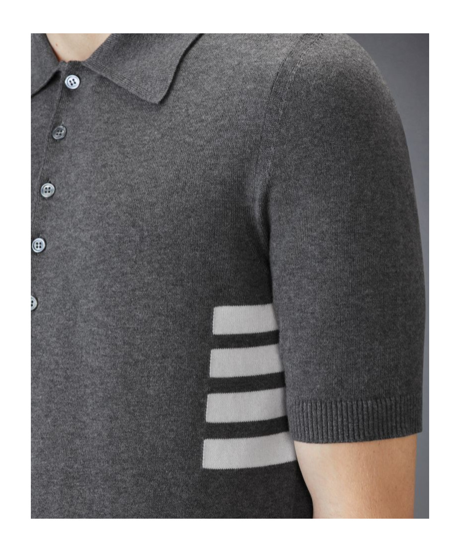 Thom Browne 4-bar Cotton Polo Jumper In Black