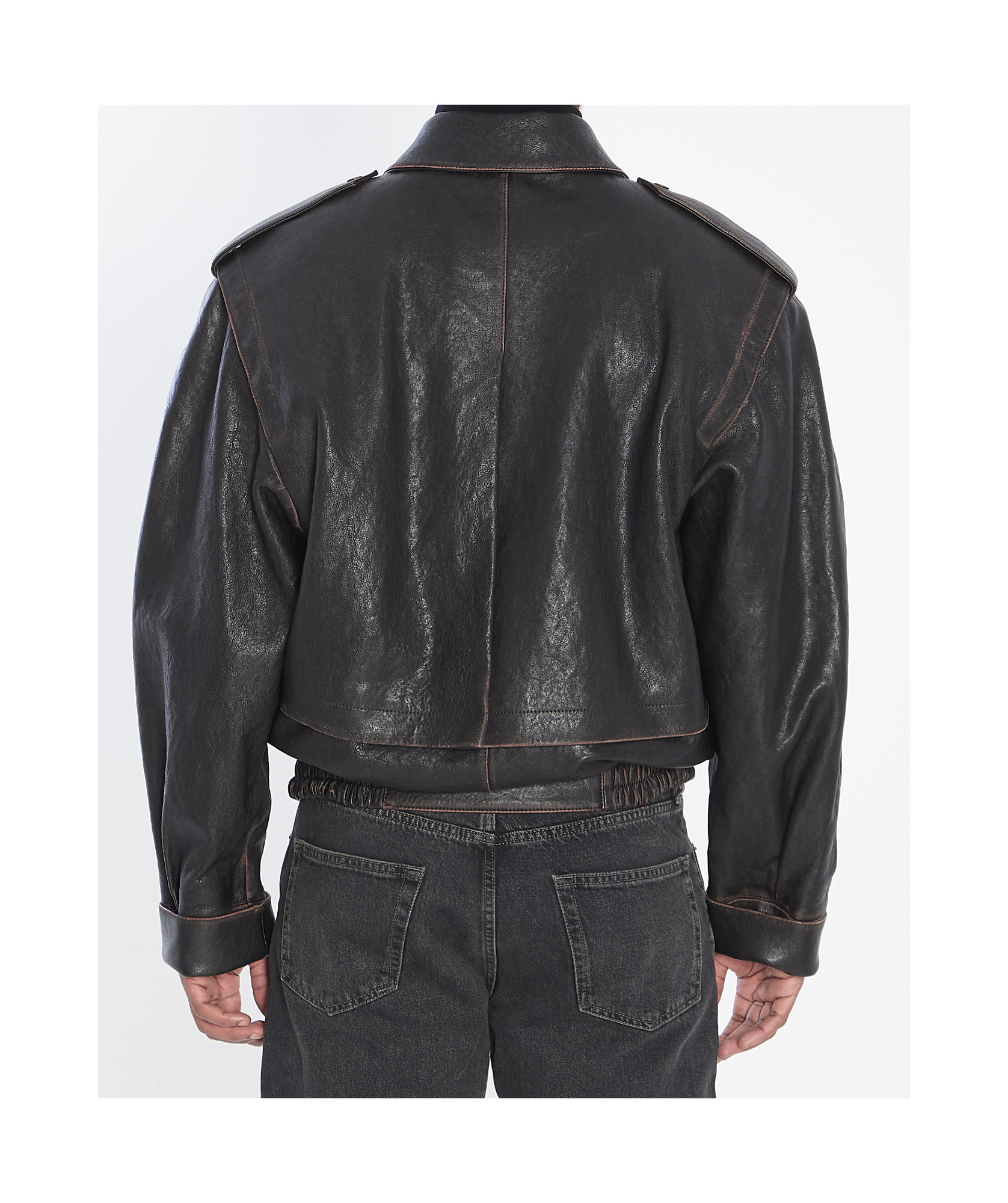Saint Laurent Brown Jacket With Lived Effect And Front Welt Pockets In Leather Man In Black