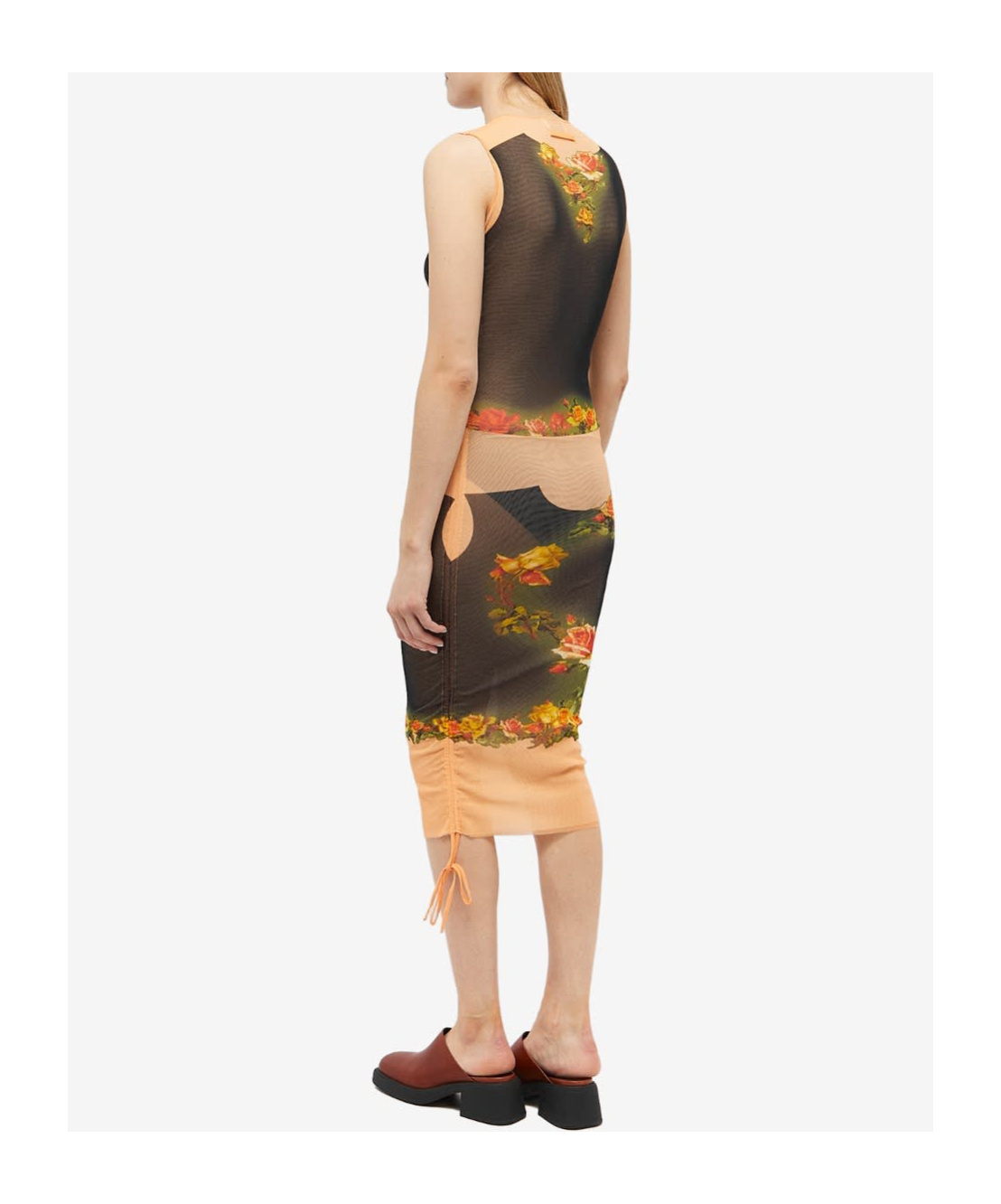 Jean Paul Gaultier Flowers Petit Grand Print Gathered Midi Dress In Multicolor