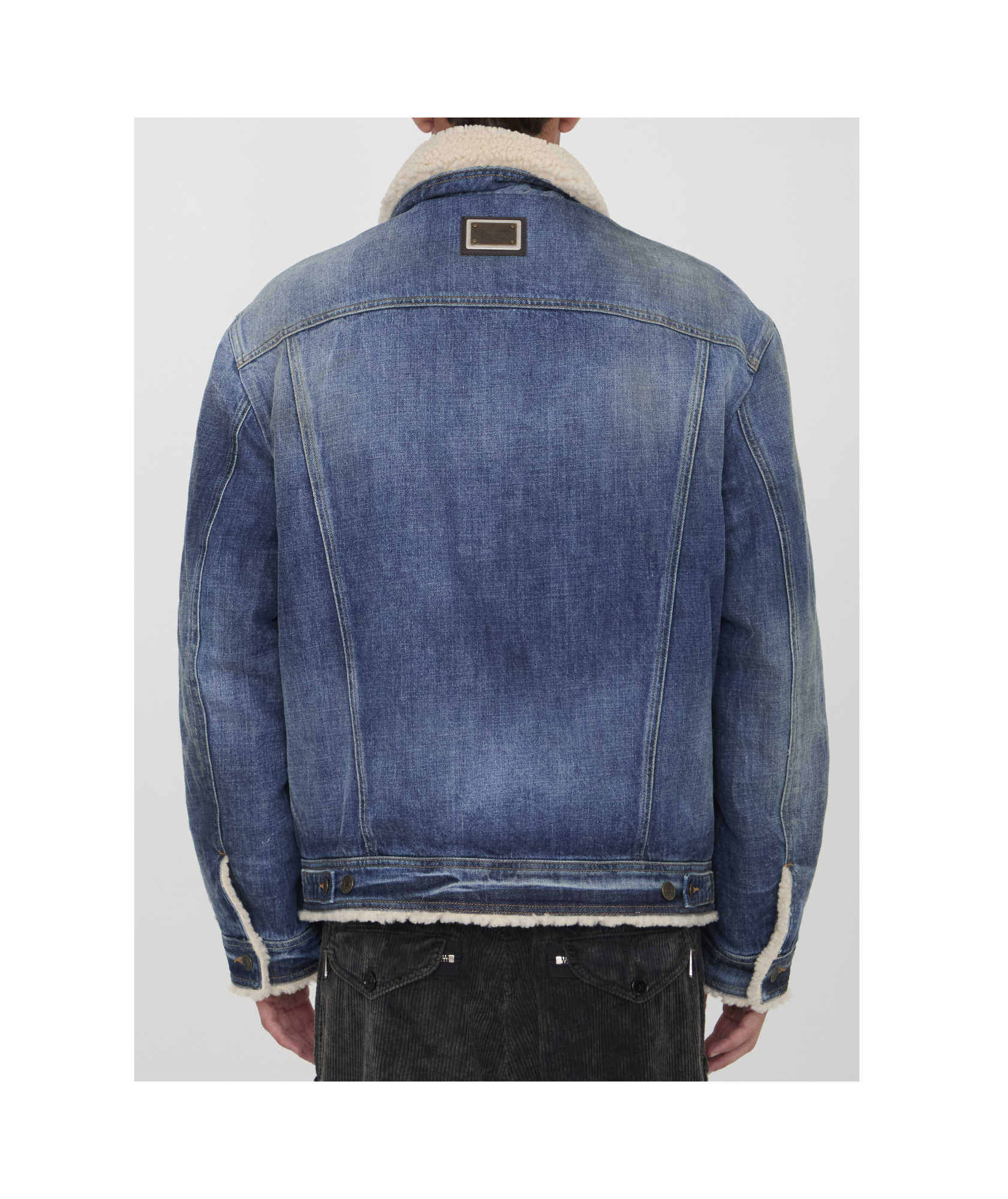 Dolce & Gabbana Buttoned Denim Jacket With Faux Shearling Finish In Blue