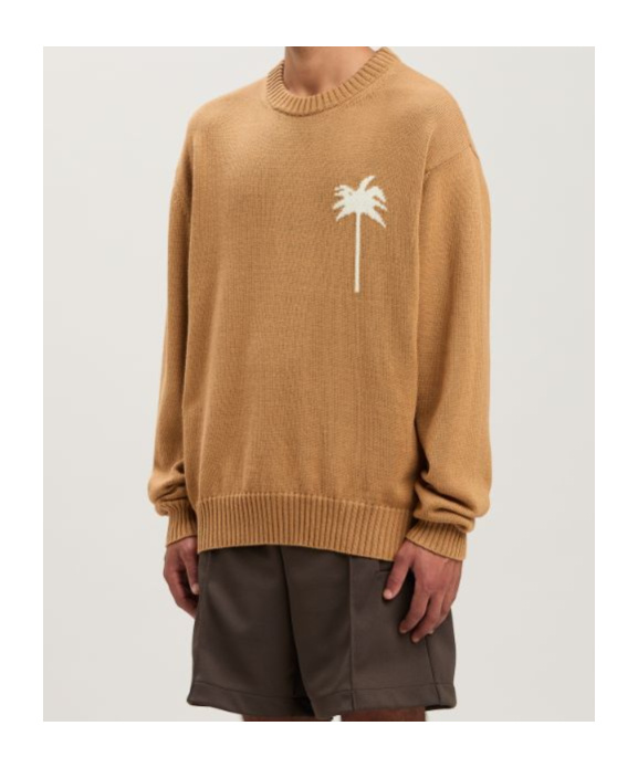 Shop Palm Angels Palm Tree Intarsia Crewneck Knitted Jumper In Nude