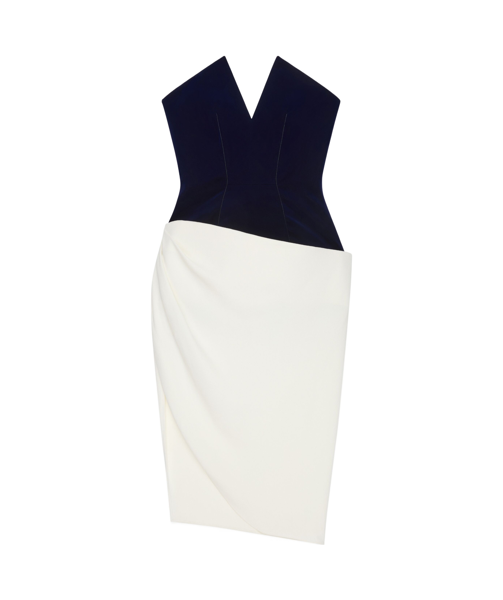 Givenchy Bi-material Bustier Asymmetric Dress In Deep Navy Blue