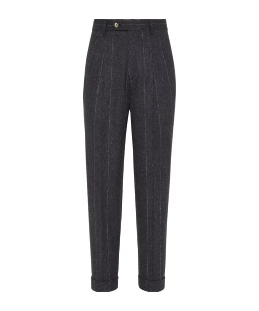 Brunello Cucinelli Leisure Fit Trousers With Double Pleats In Gray
