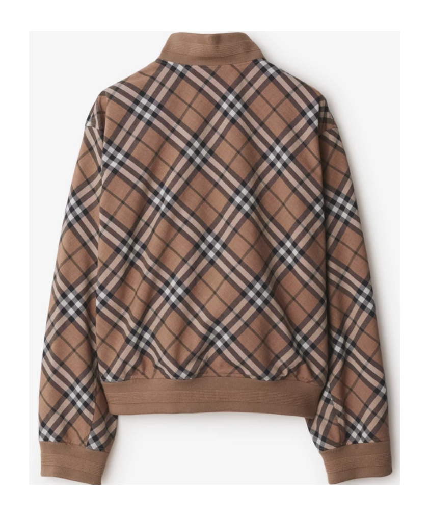 Burberry Check Print Wool Blend Harrington Jacket In Brown