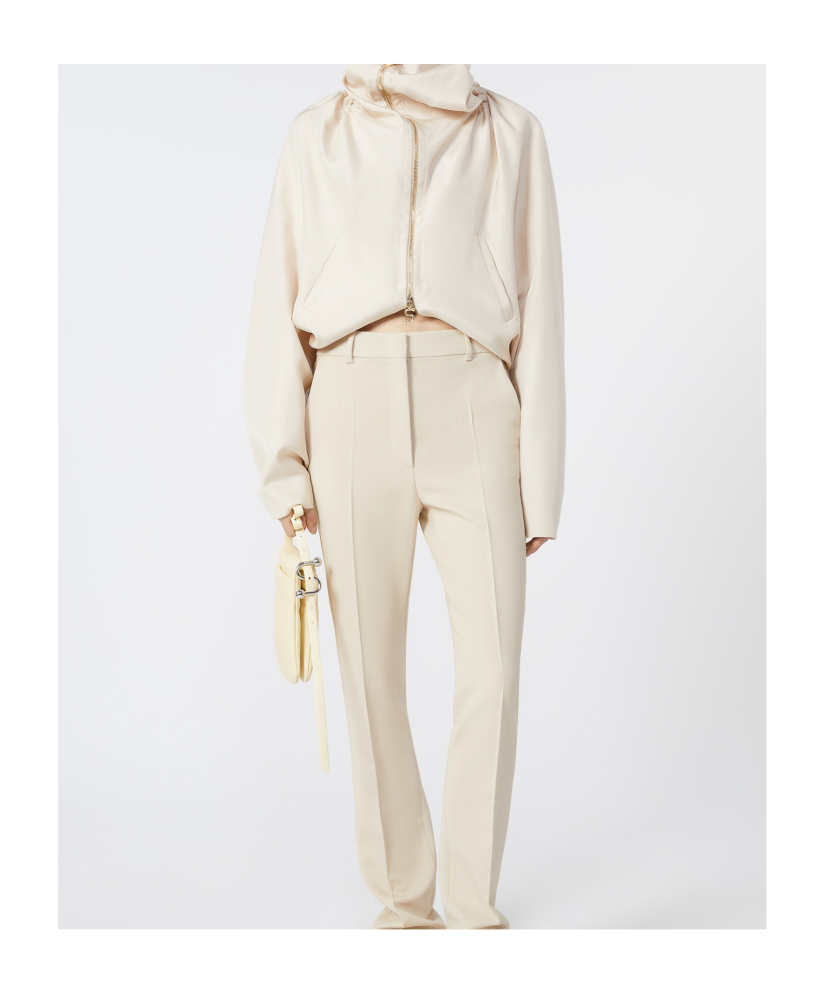 Sportmax Silk Kimono Jacket With Hood And Pockets In Neutral