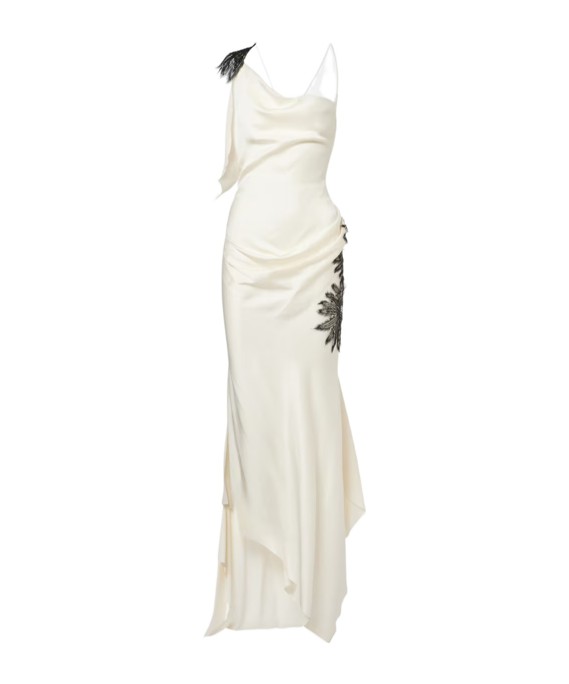Victoria Beckham Floral-applique Draped Satin Crêpe Gown In White