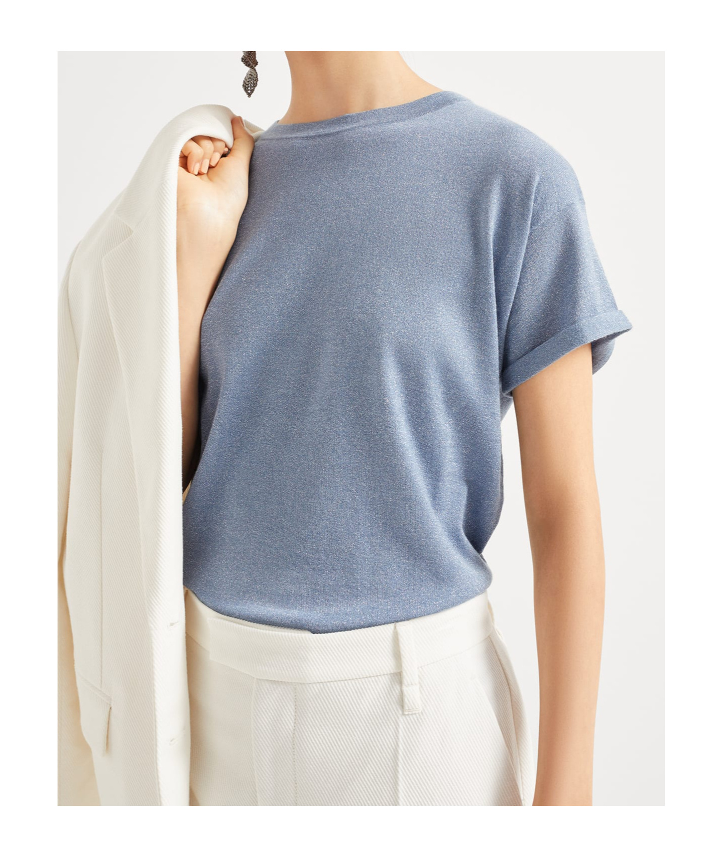 Brunello Cucinelli Short-sleeved Knitted Sweater In Blue