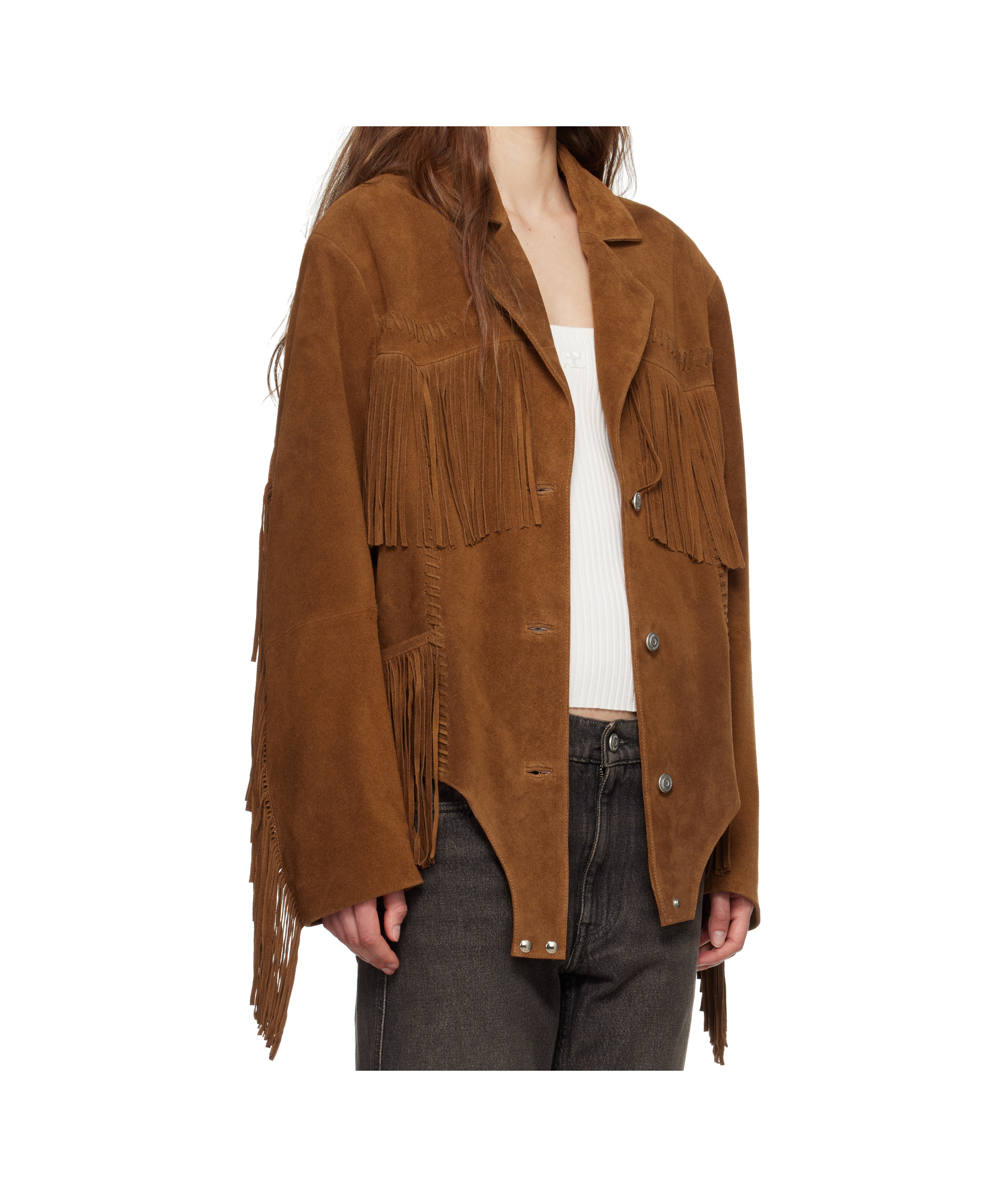 Coperni Brown Suede Fringed Body Jacket In Brown