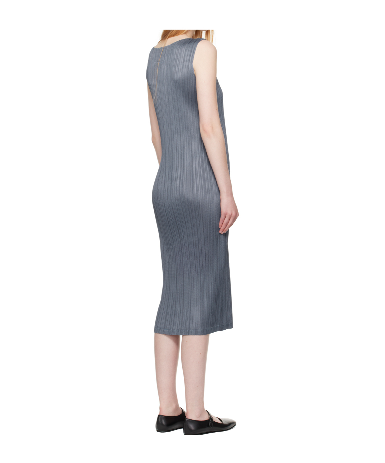 Issey Miyake Pleated Midi Dress In Blue