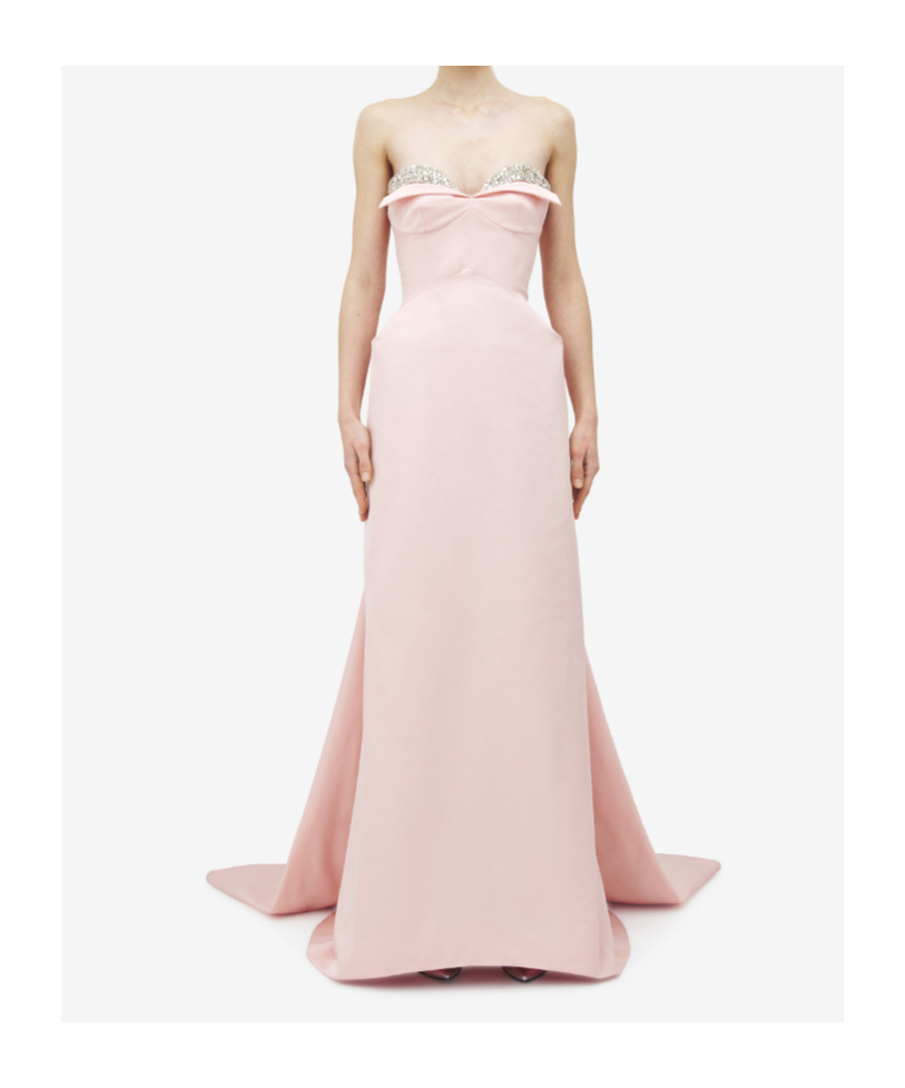 Alexander Mcqueen Strapless Crystal-embellished Taffeta Gown In Pink