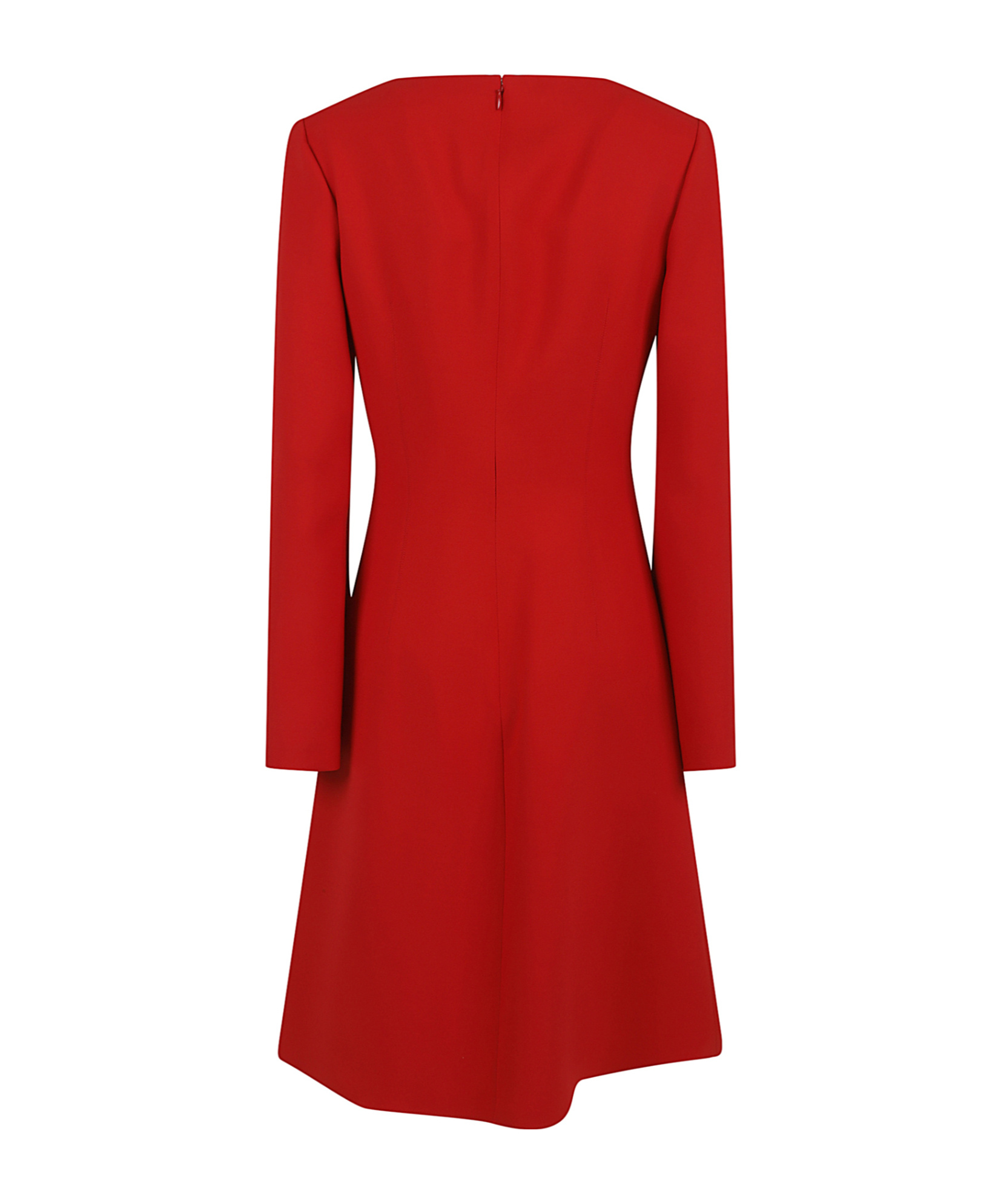 Alexander Mcqueen Long Sleeved Asymmetric Hem Midi Dress In Red