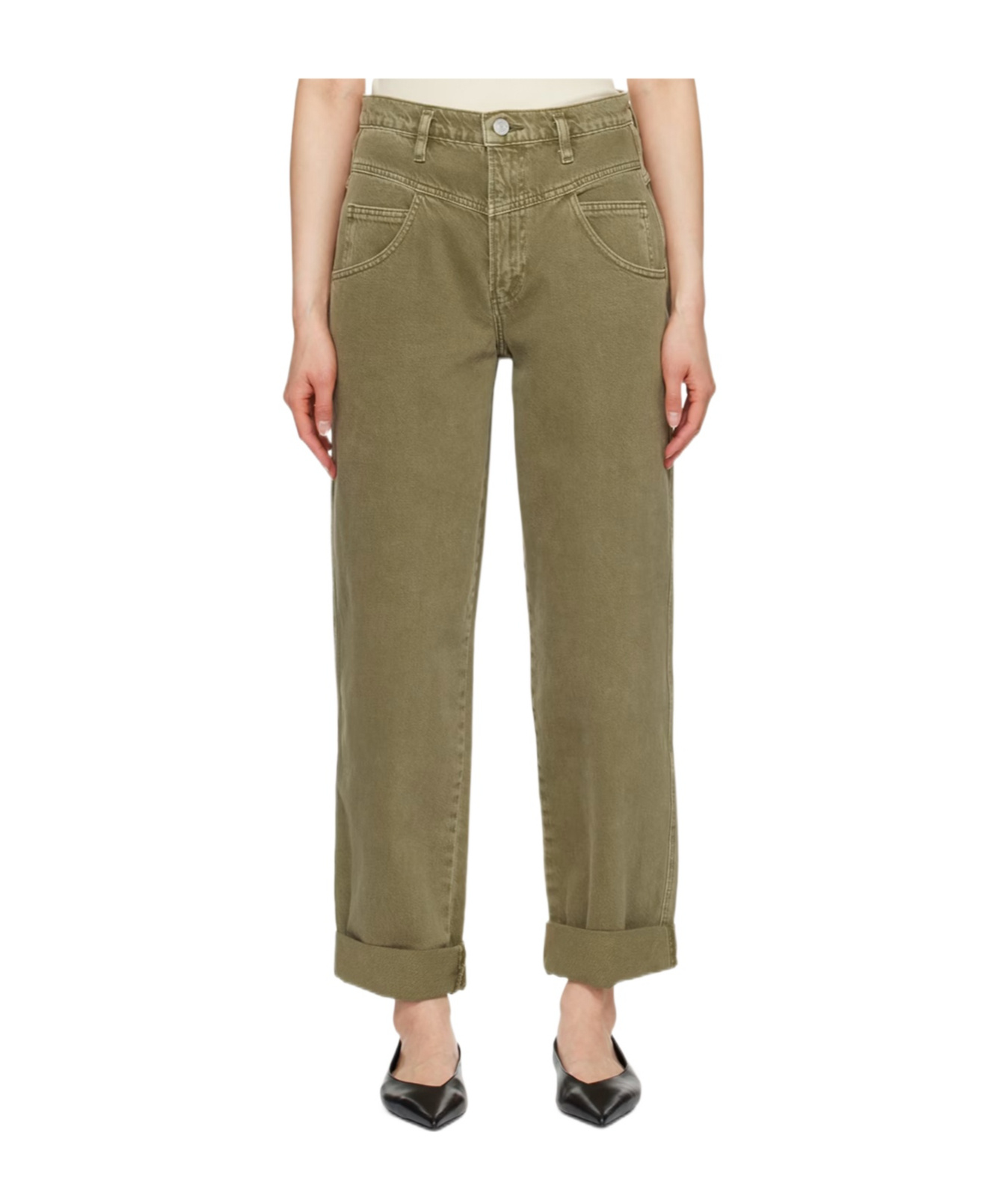 Frame High-rise Curled Jeans In Green