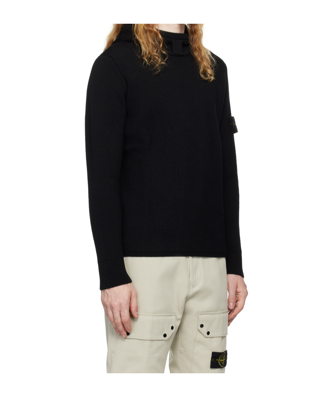 Shop Stone Island Hooded Long-sleeved Sweater In Black