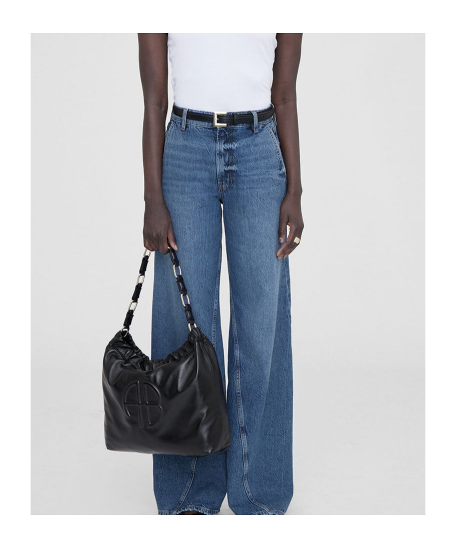 Shop Anine Bing Kate Leather Shoulder Bag In Black
