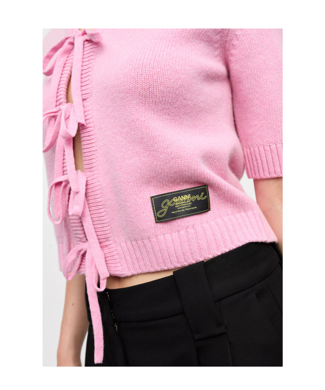 Ganni Womens V-neck Short-sleeves Wool-blend Cardigan Primrose Pink In Pink