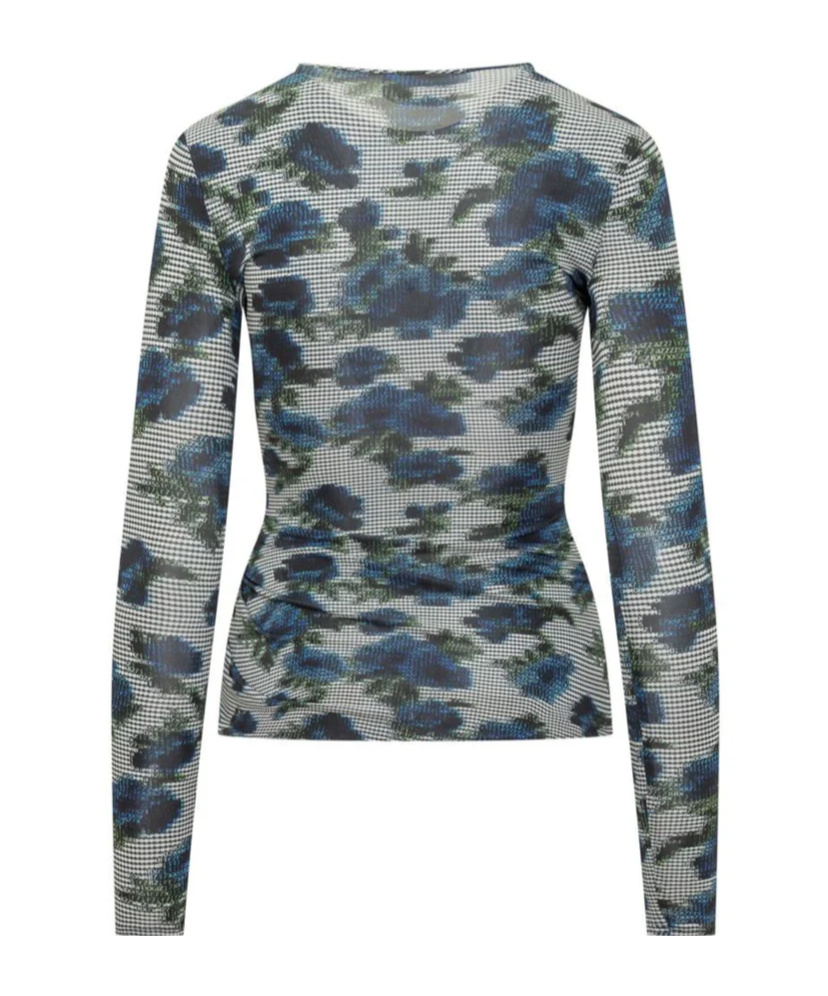 Coperni Top With Floral Print And Side Buckle In Blue