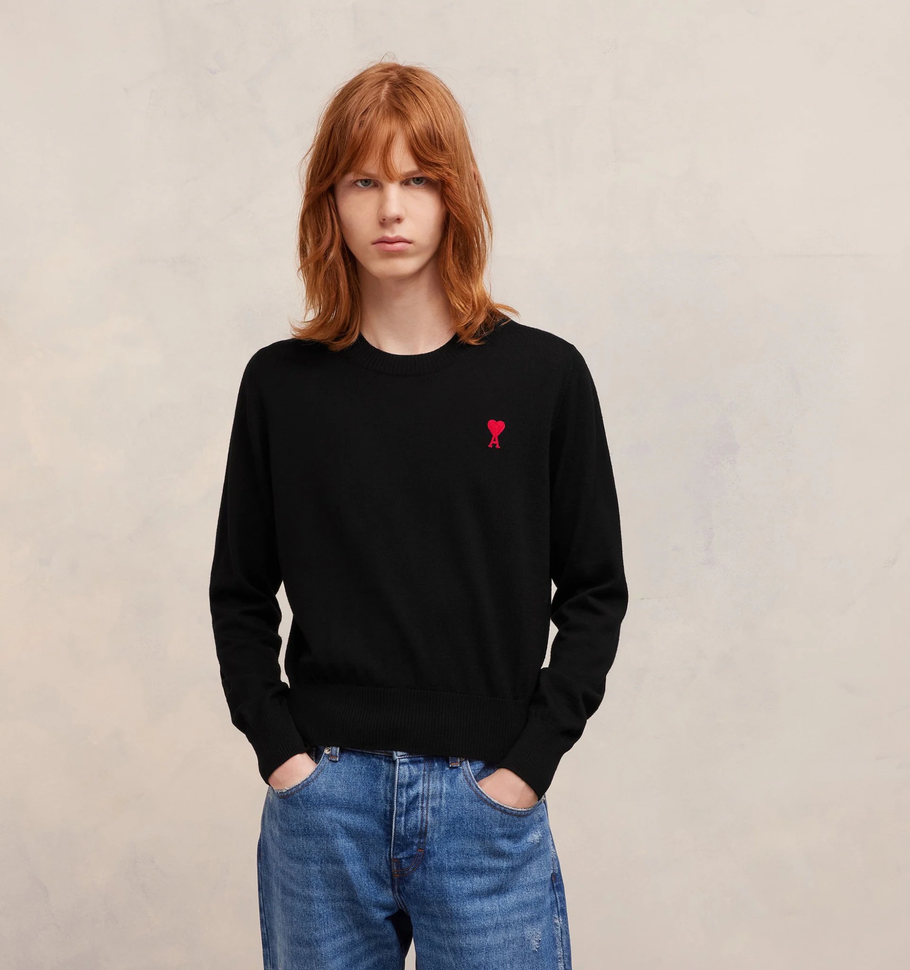 Ami Alexandre Mattiussi Pull Col Rond Ami Paris De Coeur In Black