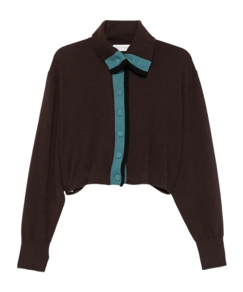 Dries Van Noten High Neck Cropped Cardigan In Brown