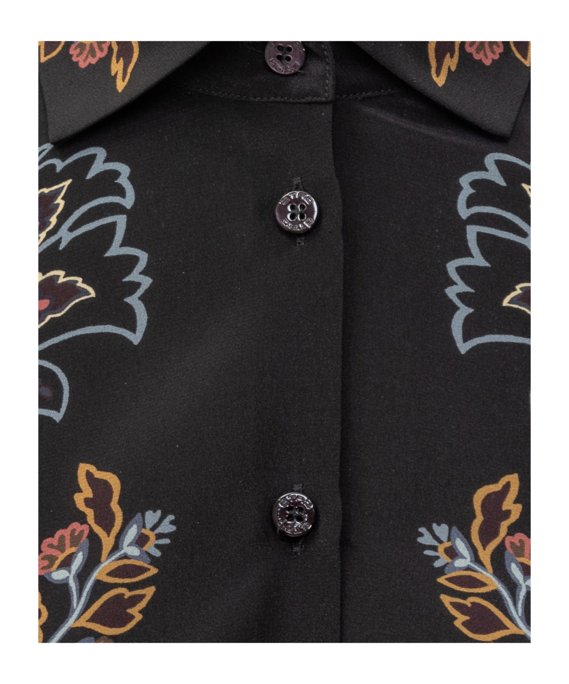 Etro Floral Pattern Silk Shirt With Side Slits In Black