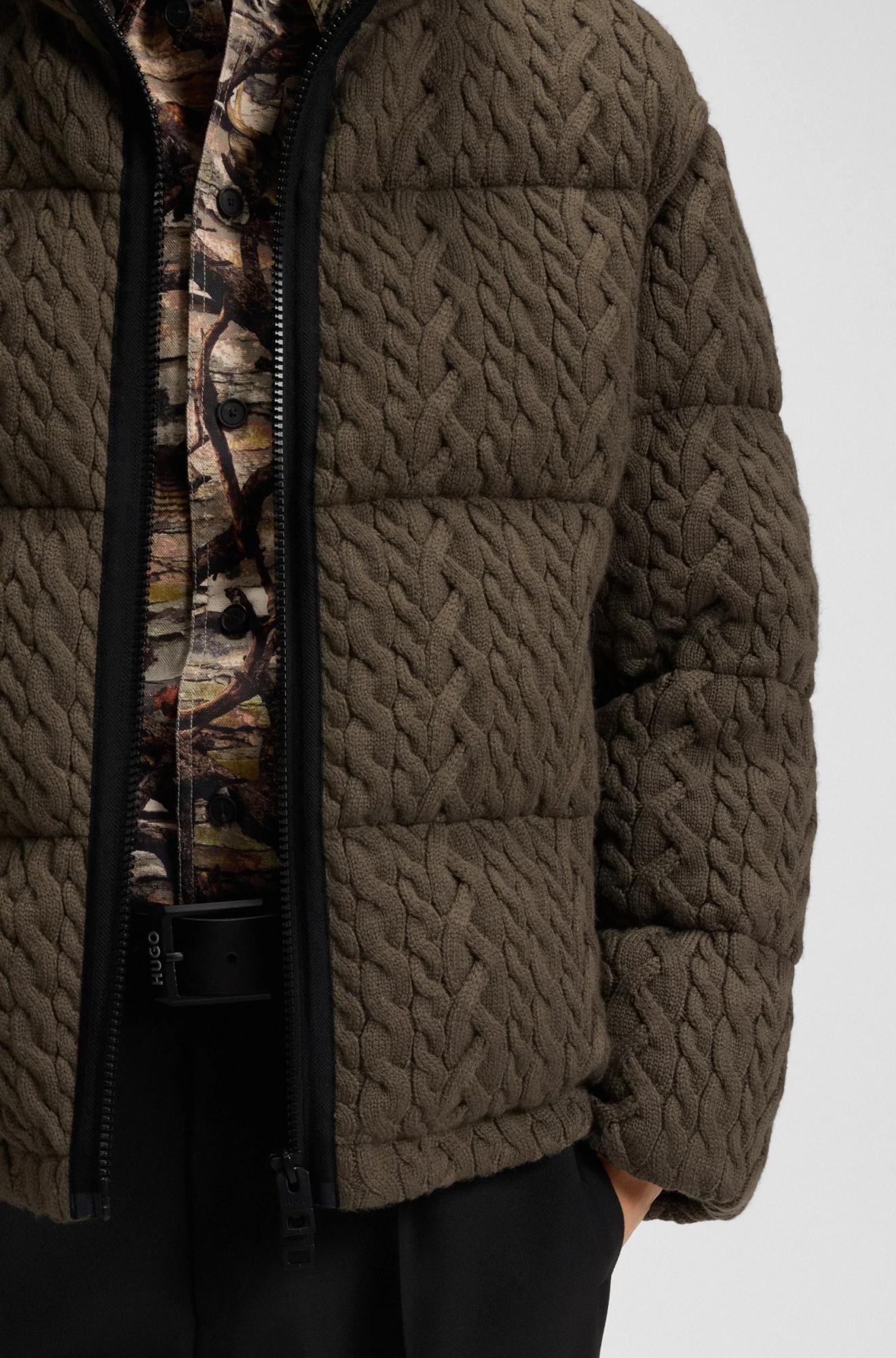 Hugo Boss Cable-knit Padded Jacket In Brown