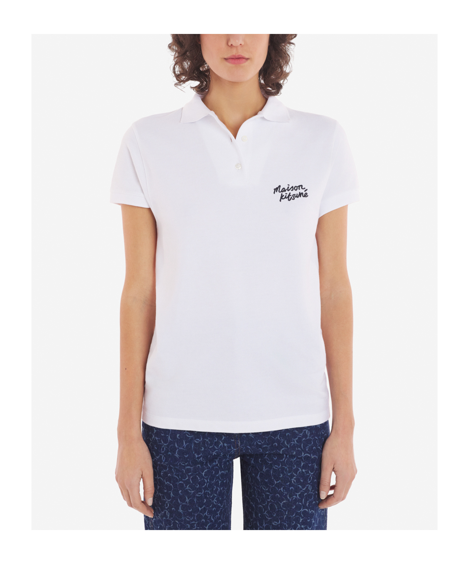 MAISON KITSUNÉ LOGO-EMBROIDERED COTTON POLO TOP