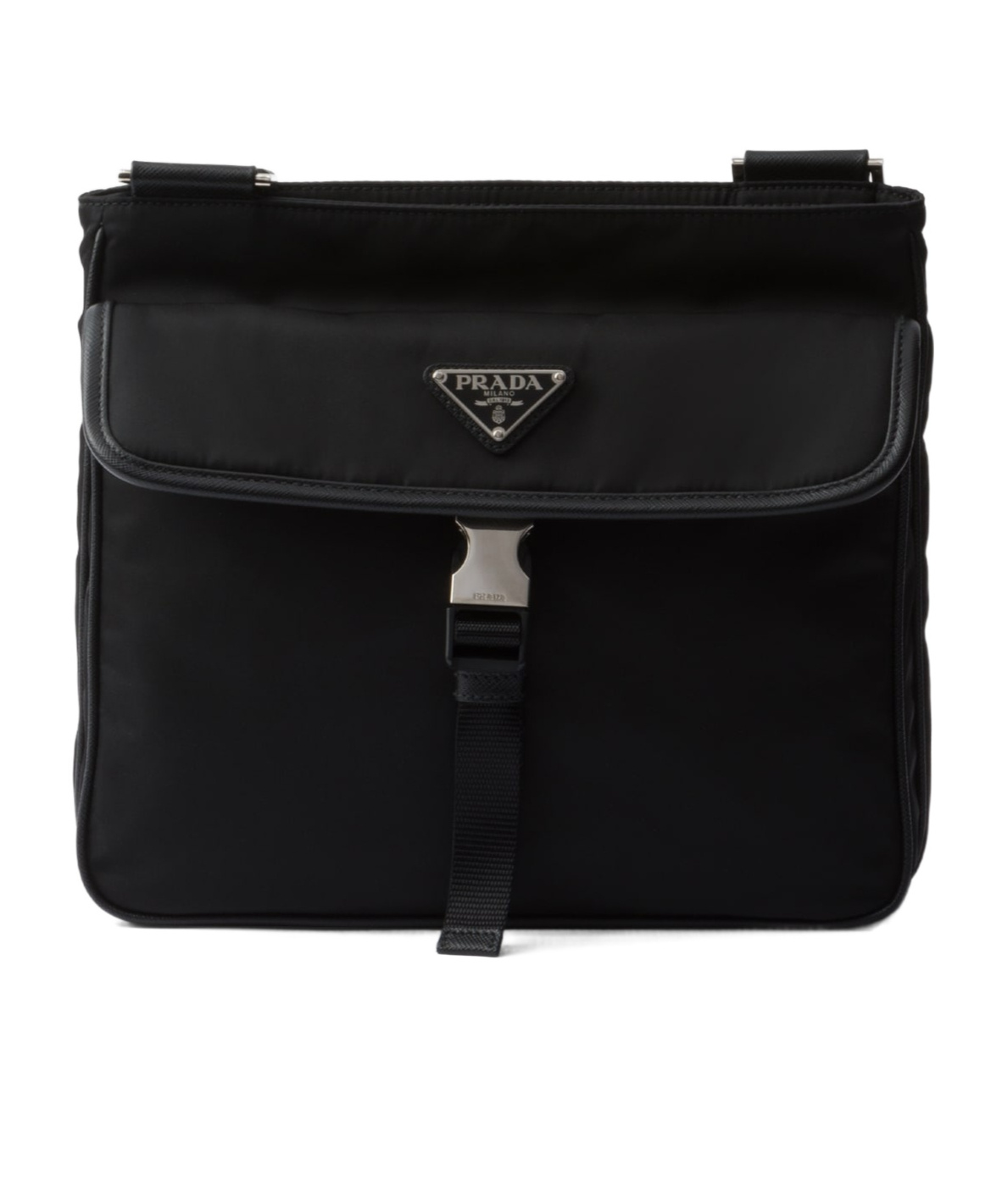 Prada Messenger Bag With Adjustable Strap And External Pocket In Black