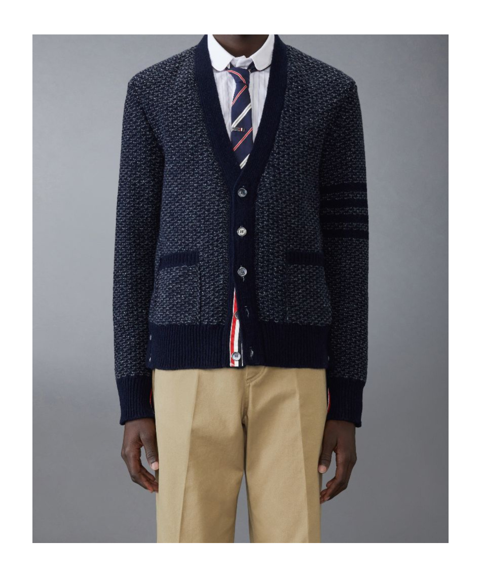 Thom Browne 4-bar Textured-knit Cardigan In Blue