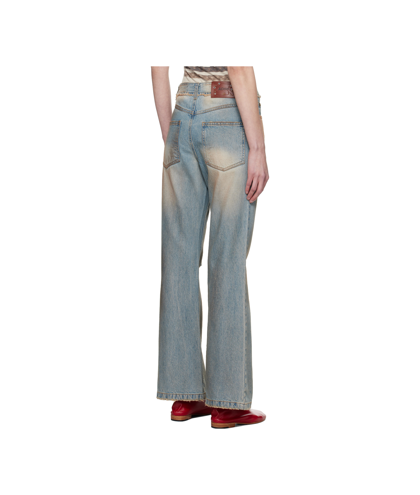 Andersson Bell Blue Deconstructed Dirty Wash Bootcut Jeans In Washed Blue