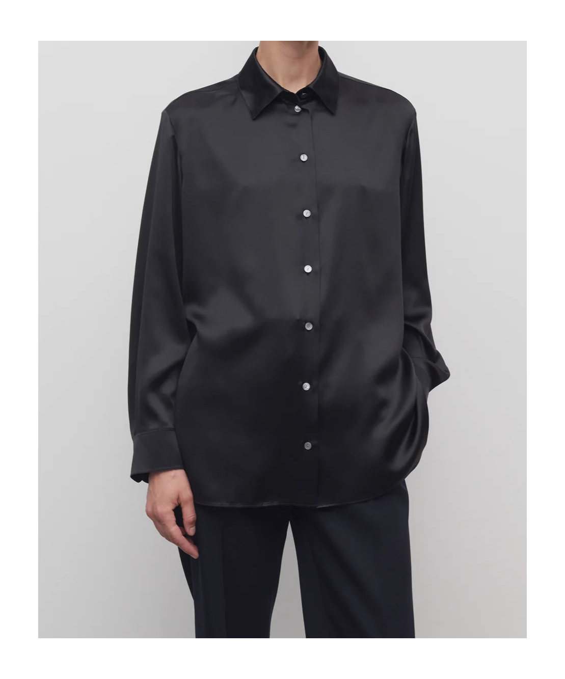 The Row Sisilia Oversized Silk Satin Shirt In Black