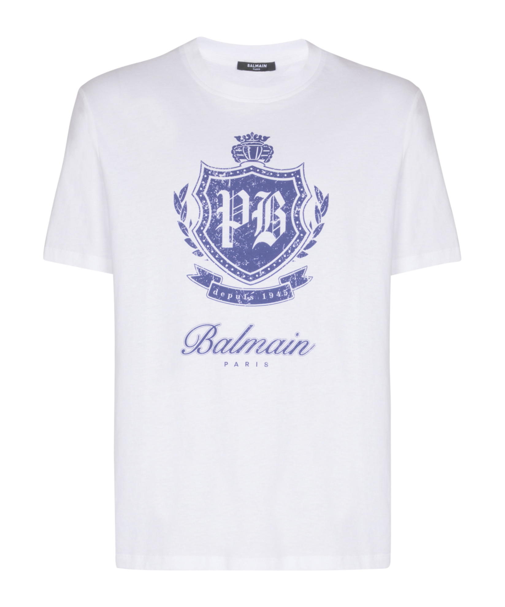 Balmain Short-sleeved T-shirt With College Emblem Print In White