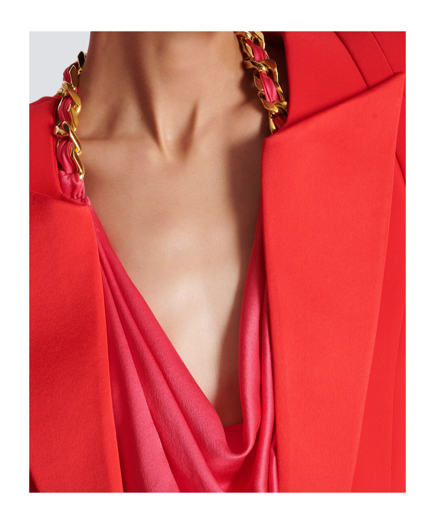 Shop Balmain Cropped Crepe Jacket With Structured Shoulders In Red