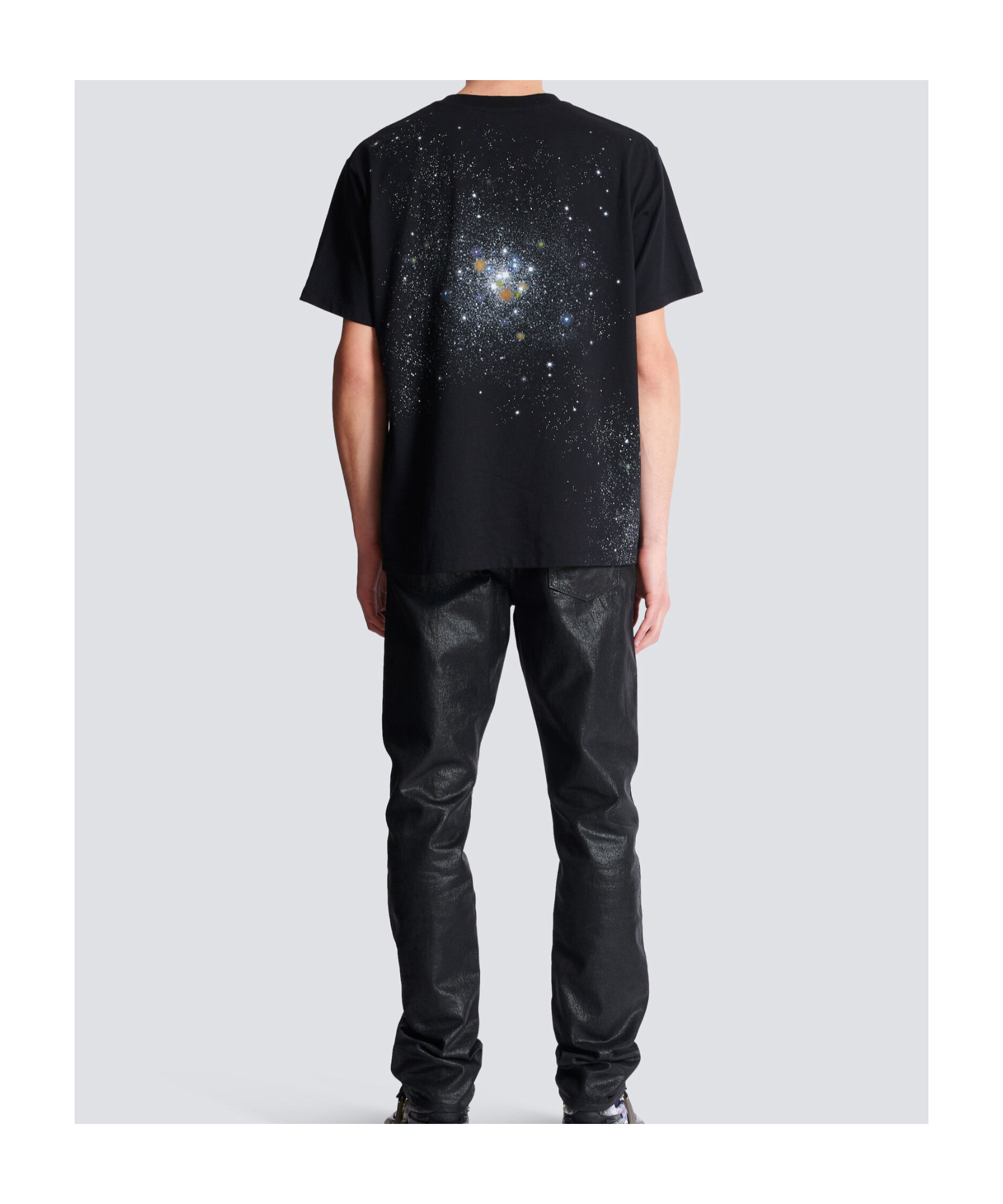 Shop Balmain Printed Universe Logo And Stars T-shirt In Black