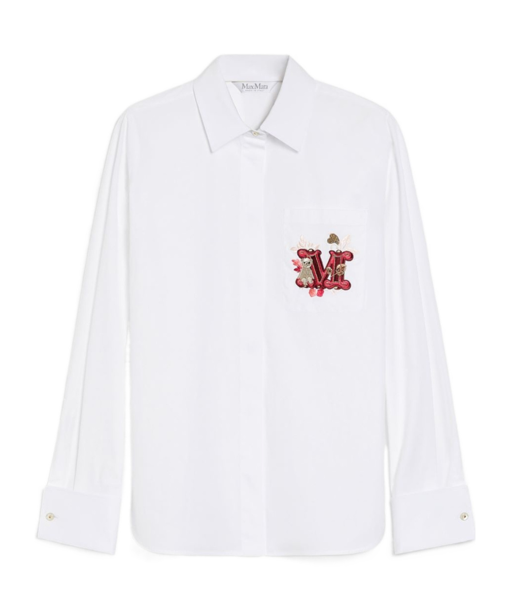 Max Mara Long Sleeve Embroidered Pocket Top In White