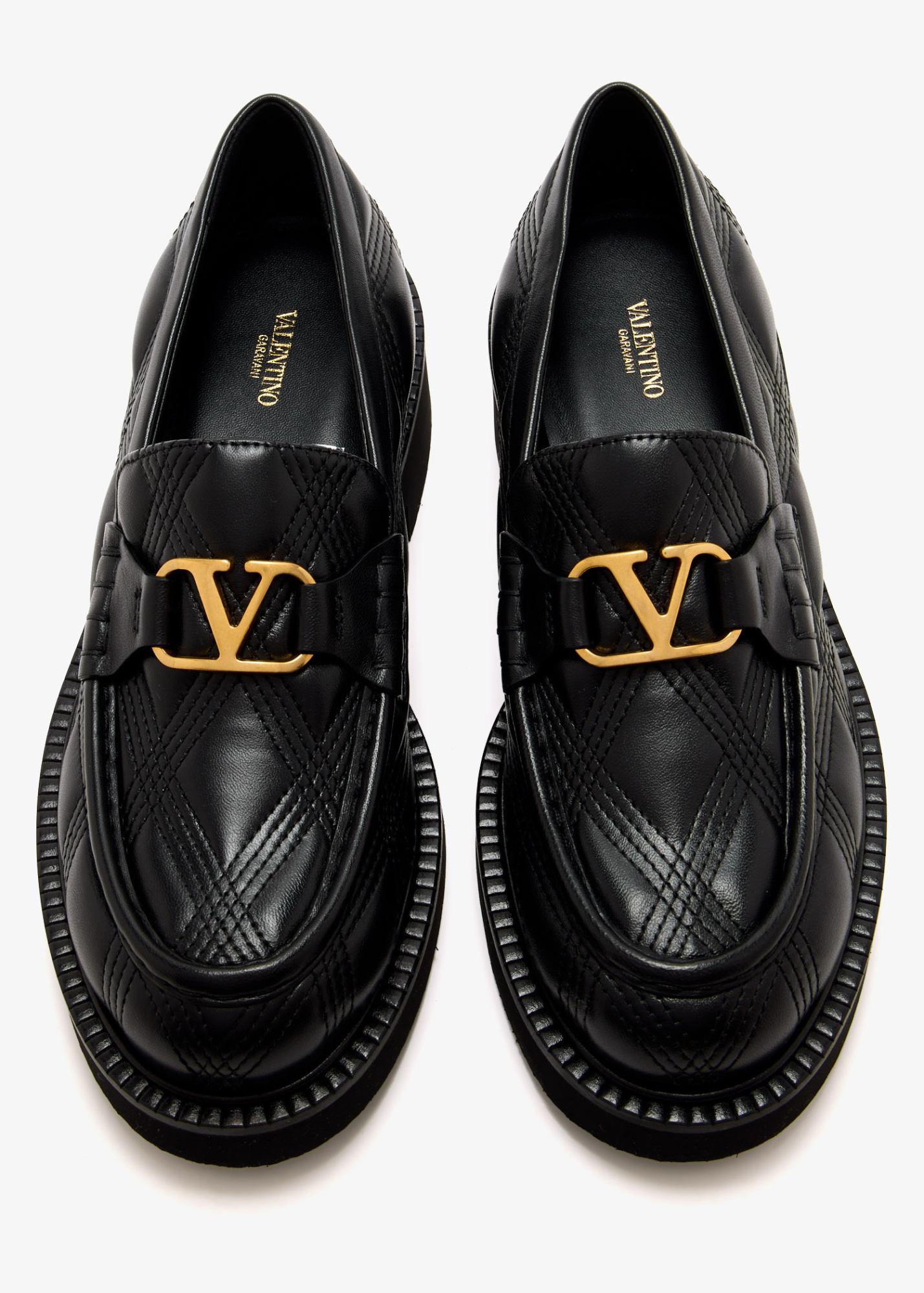 Valentino Black Leather Loafers In Black