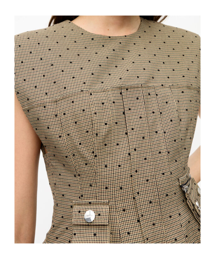 Ganni Flock Check Suiting Corset Mini Dress In Brown