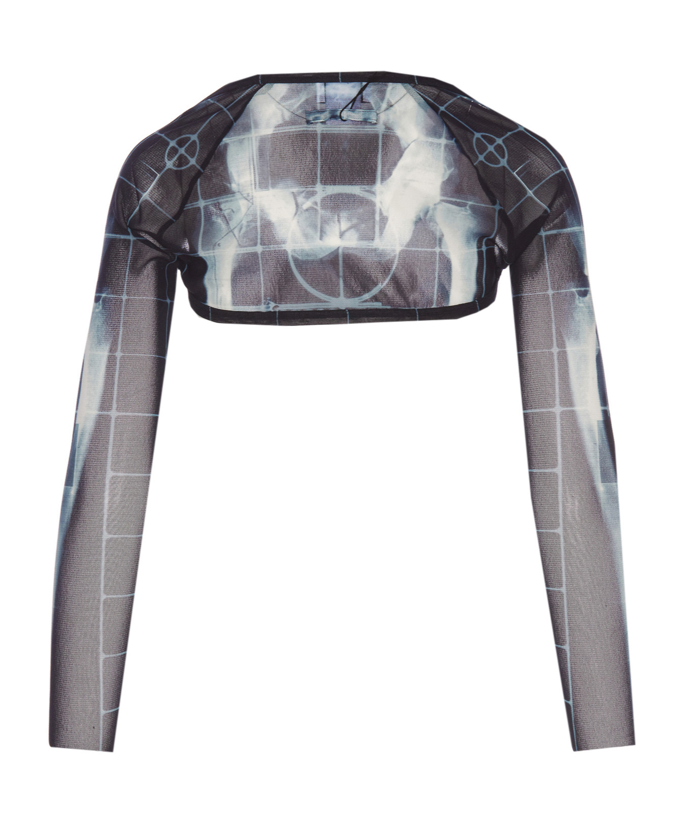 Jean Paul Gaultier Cropped Graphic Print Mesh Top In Gray