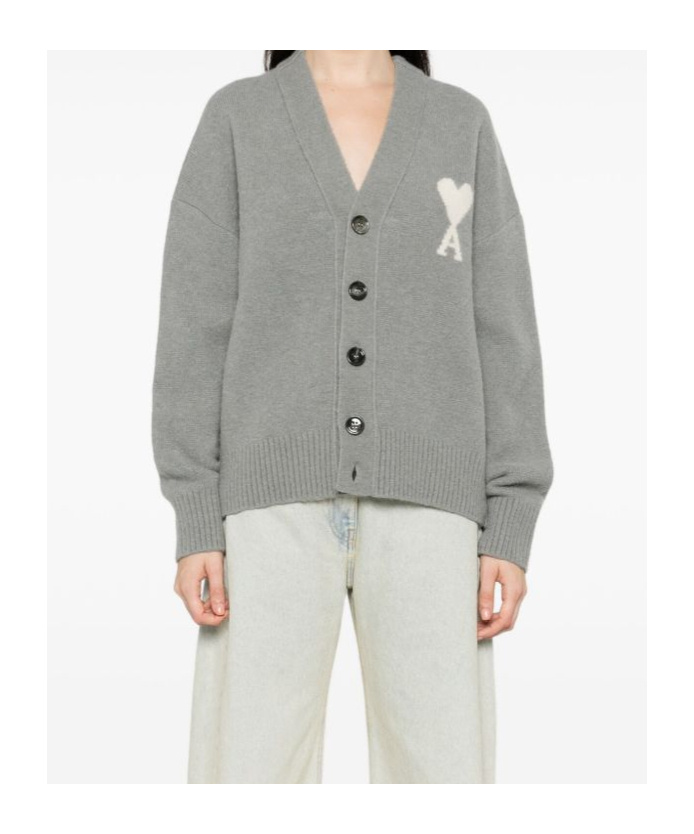 Ami Alexandre Mattiussi Ami Paris Ami Paris De Coeur Wool Cardigan In Gray
